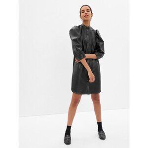 NWT Gap Black Puff Sleeve Faux-Leather Mini Shirtdress Women sixe XXL